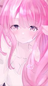 Preview wallpaper girl, tears, sad, anime, art, pink