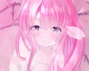 Preview wallpaper girl, tears, sad, anime, art, pink