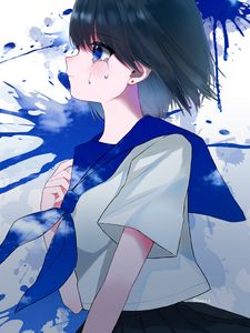 Preview wallpaper girl, tears, sad, anime, blue