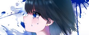 Preview wallpaper girl, tears, sad, anime, blue
