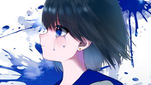 Preview wallpaper girl, tears, sad, anime, blue