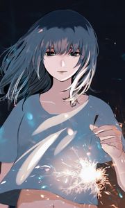 Preview wallpaper girl, tears, sad, sparks, anime, art