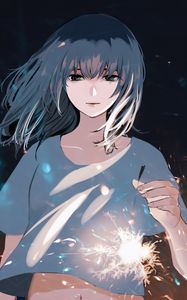 Preview wallpaper girl, tears, sad, sparks, anime, art