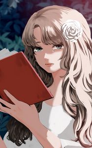 Preview wallpaper girl, tears, sad, book, anime, art