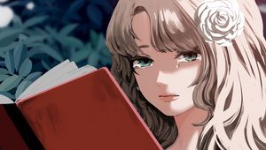 Preview wallpaper girl, tears, sad, book, anime, art