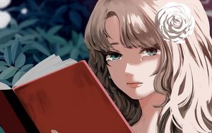 Preview wallpaper girl, tears, sad, book, anime, art