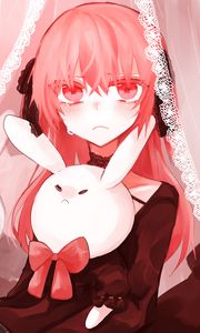 Preview wallpaper girl, tears, sad, hare, toy, anime
