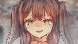 Preview wallpaper girl, tears, smile, anime