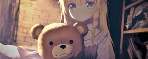 Preview wallpaper girl, teddy bear, sadness, anime