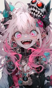 Preview wallpaper girl, teeth, piercing, hairpins, anime