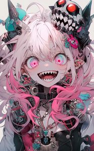 Preview wallpaper girl, teeth, piercing, hairpins, anime