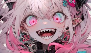 Preview wallpaper girl, teeth, piercing, hairpins, anime