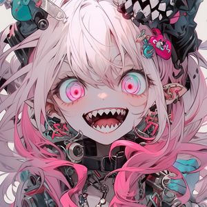 Preview wallpaper girl, teeth, piercing, hairpins, anime