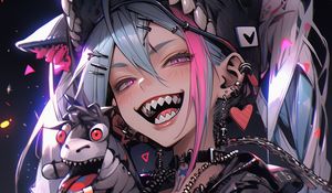 Preview wallpaper girl, teeth, shark, piercing, anime, art