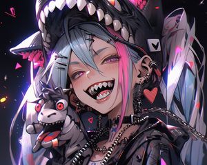 Preview wallpaper girl, teeth, shark, piercing, anime, art