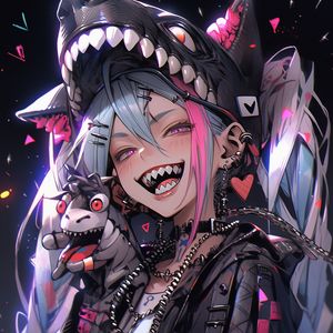 Preview wallpaper girl, teeth, shark, piercing, anime, art