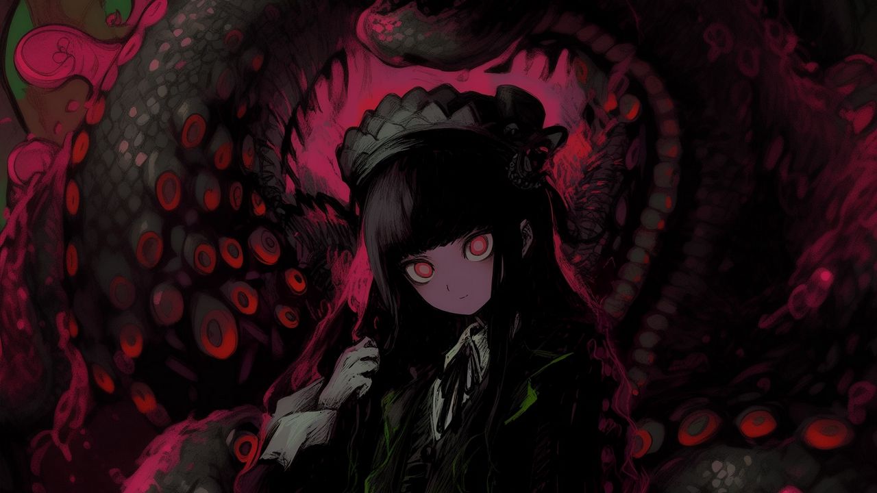 Wallpaper girl, tentacles, octopus, anime, art, dark