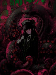 Preview wallpaper girl, tentacles, octopus, anime, art, dark