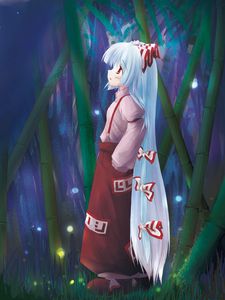 Preview wallpaper girl, thoughtful, kimono, moon, coast