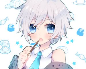 Preview wallpaper girl, tie, anime, art, blue