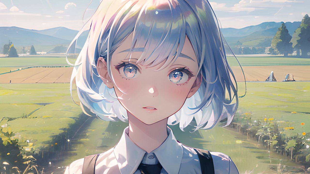Wallpaper girl, tie, field, summer, art, anime