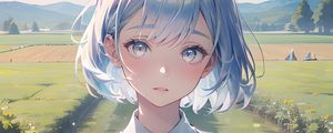 Preview wallpaper girl, tie, field, summer, art, anime
