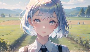 Preview wallpaper girl, tie, field, summer, art, anime