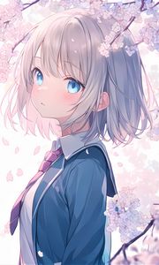 Preview wallpaper girl, tie, flowers, branches, anime