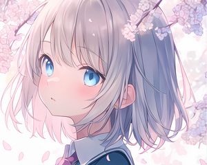 Preview wallpaper girl, tie, flowers, branches, anime