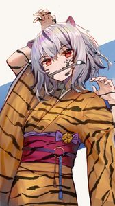 Preview wallpaper girl, tiger, stripes, brush, artist, anime