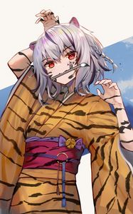 Preview wallpaper girl, tiger, stripes, brush, artist, anime