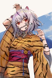 Preview wallpaper girl, tiger, stripes, brush, artist, anime