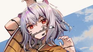 Preview wallpaper girl, tiger, stripes, brush, artist, anime