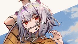 Preview wallpaper girl, tiger, stripes, brush, artist, anime