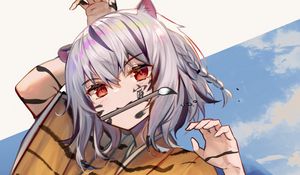 Preview wallpaper girl, tiger, stripes, brush, artist, anime