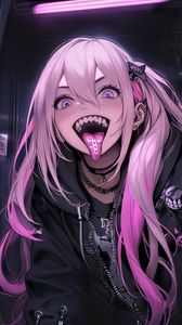 Preview wallpaper girl, tongue out, piercing, art, anime