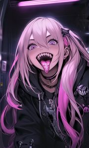 Preview wallpaper girl, tongue out, piercing, art, anime