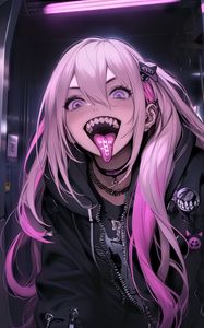 Preview wallpaper girl, tongue out, piercing, art, anime