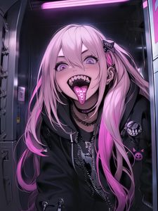 Preview wallpaper girl, tongue out, piercing, art, anime