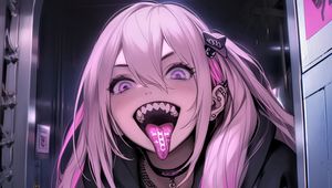 Preview wallpaper girl, tongue out, piercing, art, anime