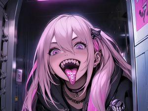 Preview wallpaper girl, tongue out, piercing, art, anime