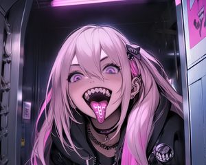 Preview wallpaper girl, tongue out, piercing, art, anime