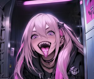 Preview wallpaper girl, tongue out, piercing, art, anime