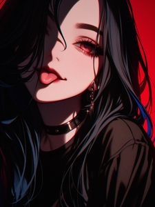 Preview wallpaper girl, tongue out, piercing, anime, art