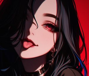 Preview wallpaper girl, tongue out, piercing, anime, art