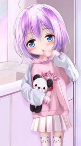 Preview wallpaper girl, toy, bathroom, anime, art