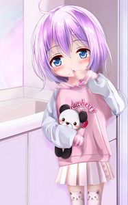 Preview wallpaper girl, toy, bathroom, anime, art