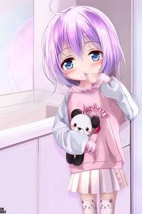 Preview wallpaper girl, toy, bathroom, anime, art