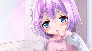 Preview wallpaper girl, toy, bathroom, anime, art