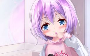 Preview wallpaper girl, toy, bathroom, anime, art
